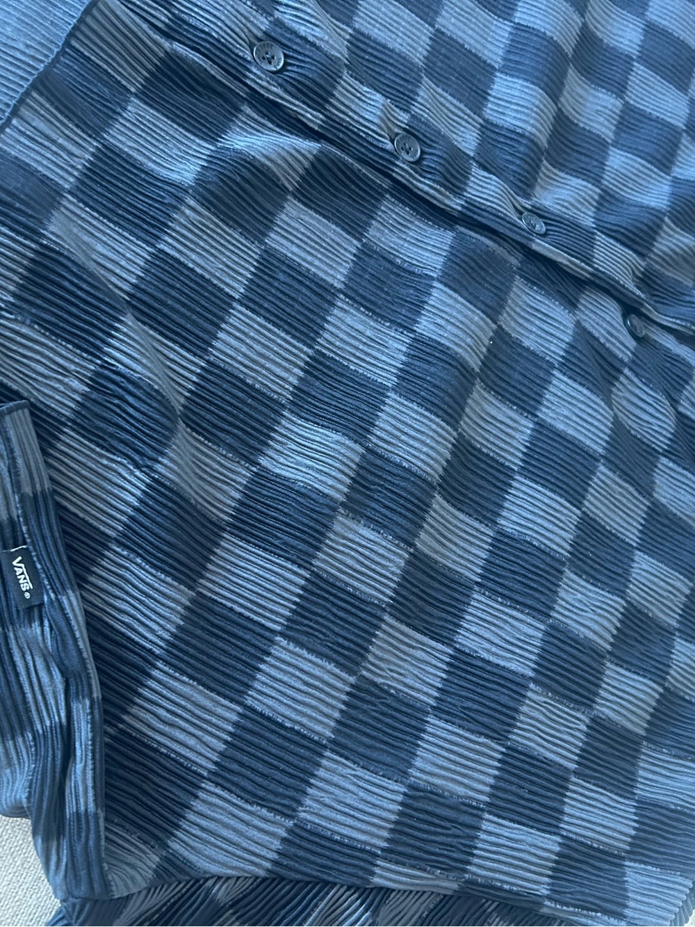 vans black gray checkerboard sheer plisse cropped button up shirt m - Picture 9 of 13